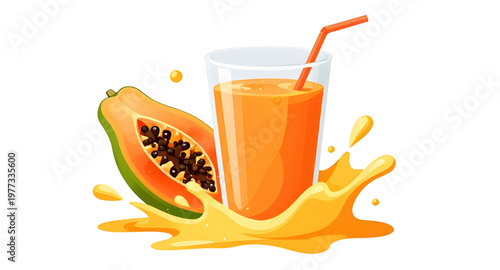 papaya illustration splash, papaya fruit illustration, tropical fruit illustration, exotic fruit illustration, juicy papaya illustration, papaya juice illustration, juice splash illustration, water sp
