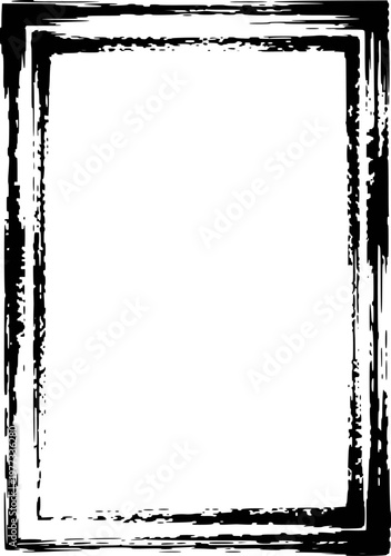Rough black brush stroke square frame white background, grunge border