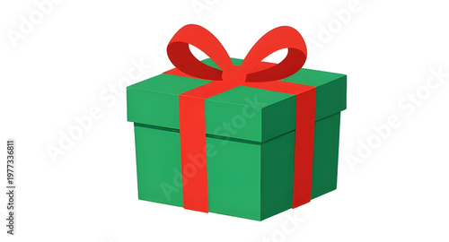 gift, box, present, green, ribbon, bow, red, celebration, festive, surprise, package, holiday, decoration, design, element, wrapping, simple