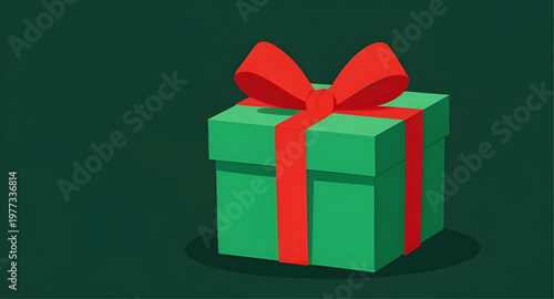 gift, box, present, green, ribbon, bow, red, celebration, festive, surprise, package, holiday, decoration, design, element, wrapping, simple