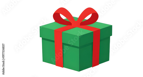 gift, box, present, green, ribbon, bow, red, celebration, festive, surprise, package, holiday, decoration, design, element, wrapping, illustration