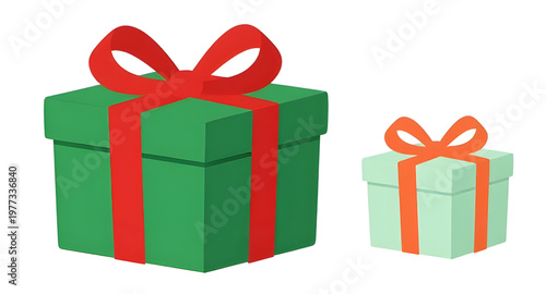 gift, box, present, green, ribbon, bow, red, celebration, festive, surprise, package, holiday, decoration, design, element, wrapping, illustration
