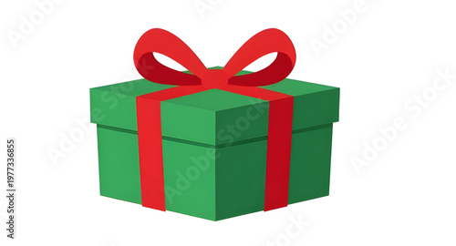 gift, box, present, green, ribbon, bow, red, celebration, festive, surprise, package, holiday, decoration, design, element, wrapping, illustration