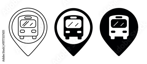 Map pin vector with bus icon for public transportation location transit stop marker and navigation interface design for travel and city mobility