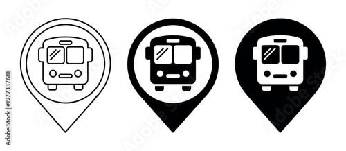Map pin vector with bus icon for public transportation location transit stop marker and navigation interface design for travel and city mobility
