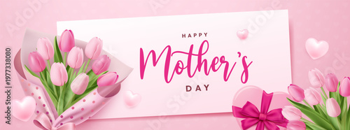 Happy Mother’s Day Banner with Tulips and Gift Card Design