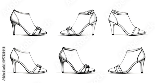 shoe, heel, pump, women, fashion, line, art, outline, black, white, elegant, style, footwear, design, classic, icon, modern