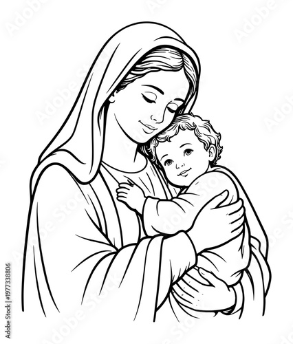 vector illustration of virgin marie and baby jesus (artwork 1)