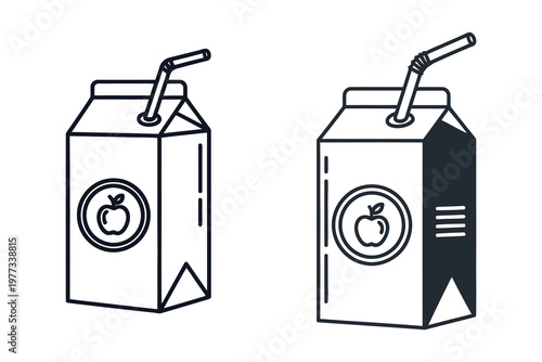 Two apple juice boxes a minimalist black and white illustration of beverage packaging