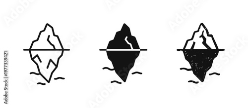 Iceberg in the ocean icon set showing surface and underwater parts