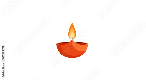 Orange Clay Diya Oil Lamp with Bright Yellow Flame Traditional Diwali Festival Symbol Simple Minimalist Icon Isolated on White Background Vector Illustration