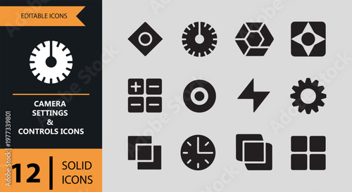 Camera settings and controls icons on light green background