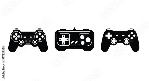 Three gaming controllers displayed in a striking black silhouette