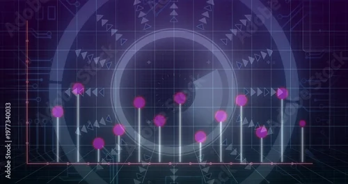 Obraz Showing central gauge emitting vertical cyan beams topped by magenta nodes on virtual dashboard
