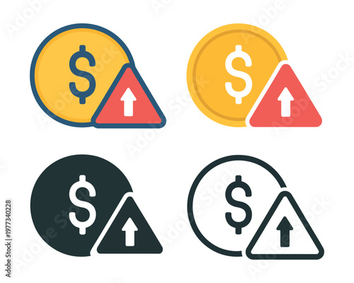 Over budget icon vector illustration with cost increase alert symbol for financial warning, expense monitoring, and business management design