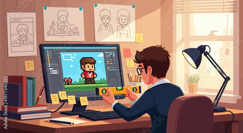 Man Creating Digital Art on Computer.