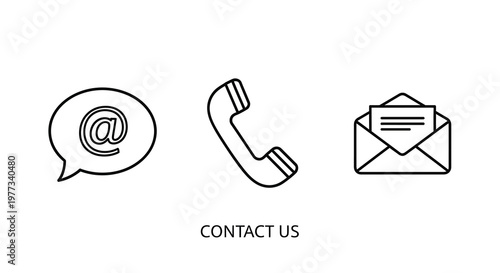 Contact icons including email phone and letter with text silhouette