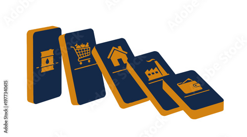 Oil Price Domino Effect Triggering Inflation And Economic Recession Vector Concept