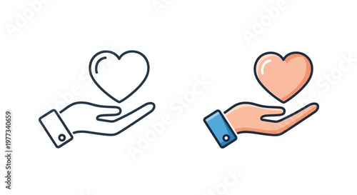 A hand offering a heart presented in dual color styles silhouette