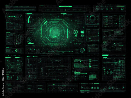 Futuristic Digital Interface with Holographic HUD Elements