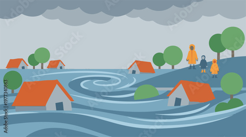 Heavy rain causes severe flooding in a village, houses submerged under water