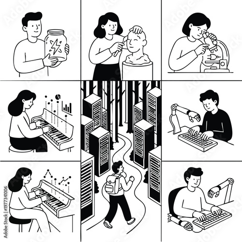 Diverse People Engaged in Various Activities and Technologies.