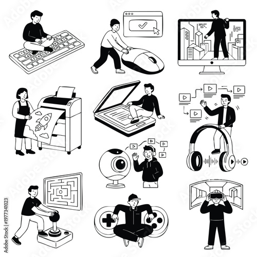 Diverse People Interacting with Technology and Digital Devices.