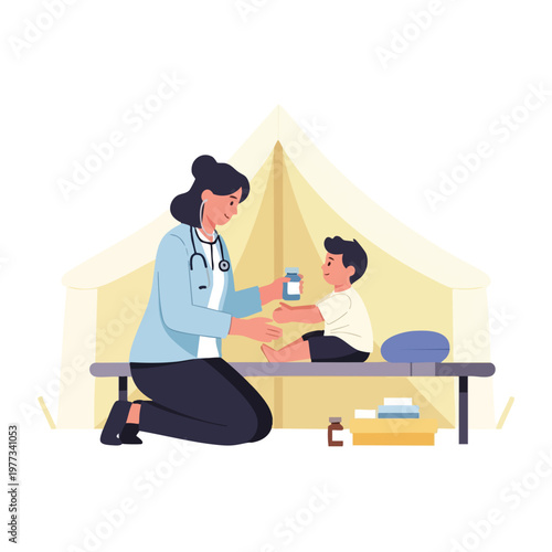 Doctor Administering Medicine to Young Patient.