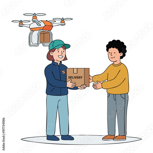 Drone Delivery Service Person Handing Package to Customer 1.