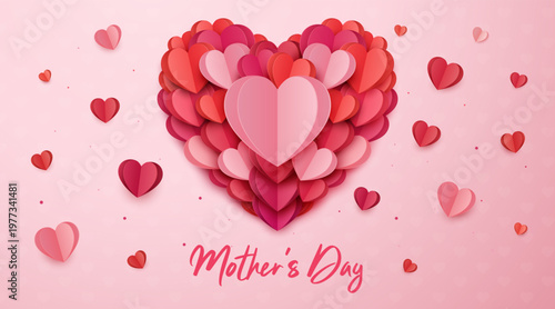 Mother’s Day Background with Heart Paper Layers and Pink Romantic Theme