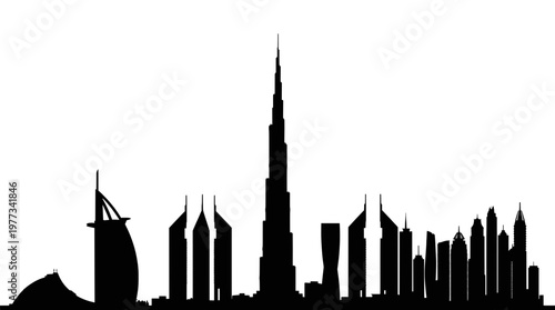 cityscape silhouette skyscraper and landmark of Dubai