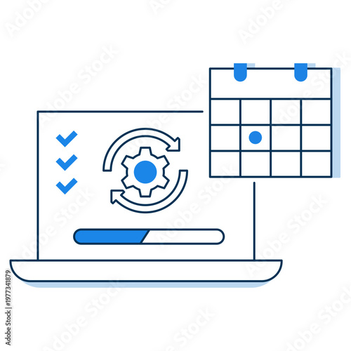 Scheduled System Update Icon, Automated Software Upgrade and Maintenance Timing, System Refresh and Version Control Management, Digital Infrastructure Update and Optimization Concept