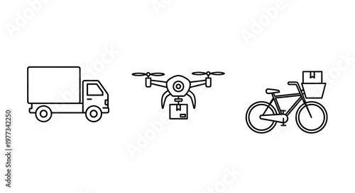Delivery vehicles including a truck drone and bicycle silhouette