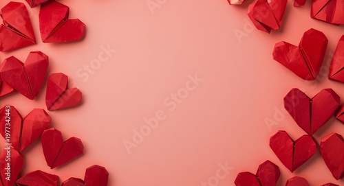 Red Heart Frame Border on a Soft Background. Romantic Love Concept.
