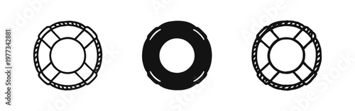 Lifebuoy Life Ring Icons in Outline Solid and Hand Drawn Styles for Marine Safety