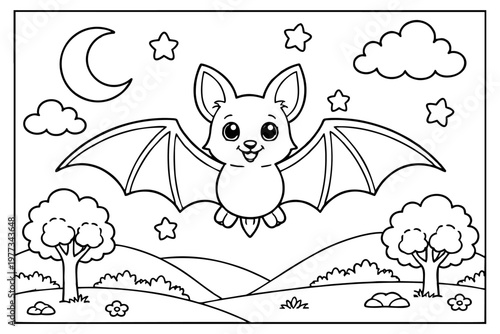 Cute bat vector coloring page