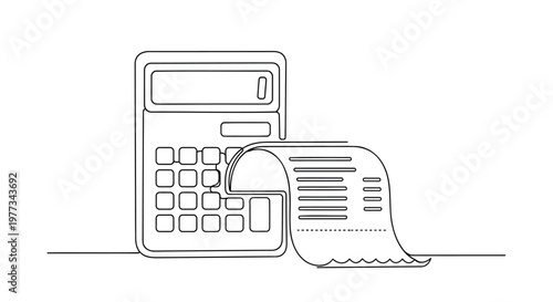 Simple line art illustration of a calculator with a receipt coming out of it, representing accounting and finance