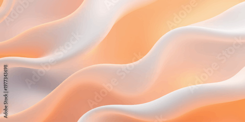 Abstract flowing silk background with soft pink and orange satin waves featuring a shiny liquid texture and gold light curves in a vector illustration design