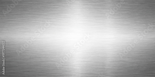 Shiny brushed silver metal texture background with bright light rays, polished stainless steel surface, metallic aluminum plate backdrop with glowing highlights