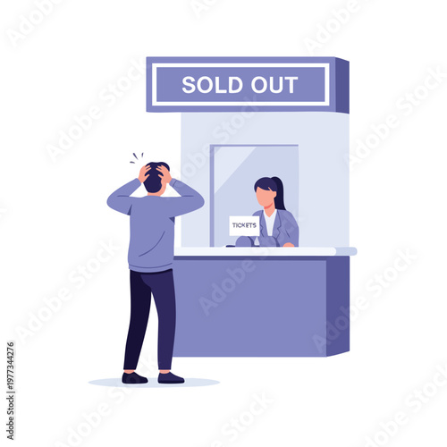Frustrated man at sold out ticket booth.