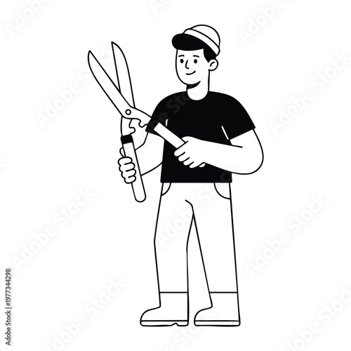 Gardener Holding Large Hedge Trimmers Ready for Work.