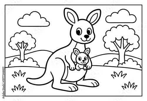 Quadro su tela Kangaroo and joey coloring page
