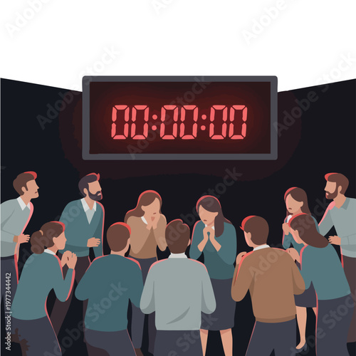 Group of people gathered around a digital timer.