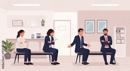 Business Professionals Waiting in Office Lobby.