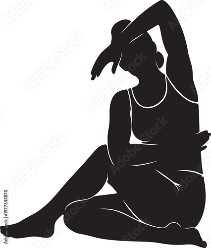 vector silhouette of woman in seated spinal twist yoga pose