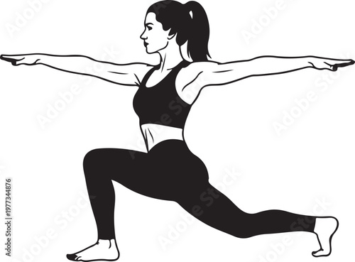 woman in low lunge yoga pose with twist