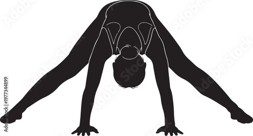 woman in wide-legged forward bend yoga pose silhouette