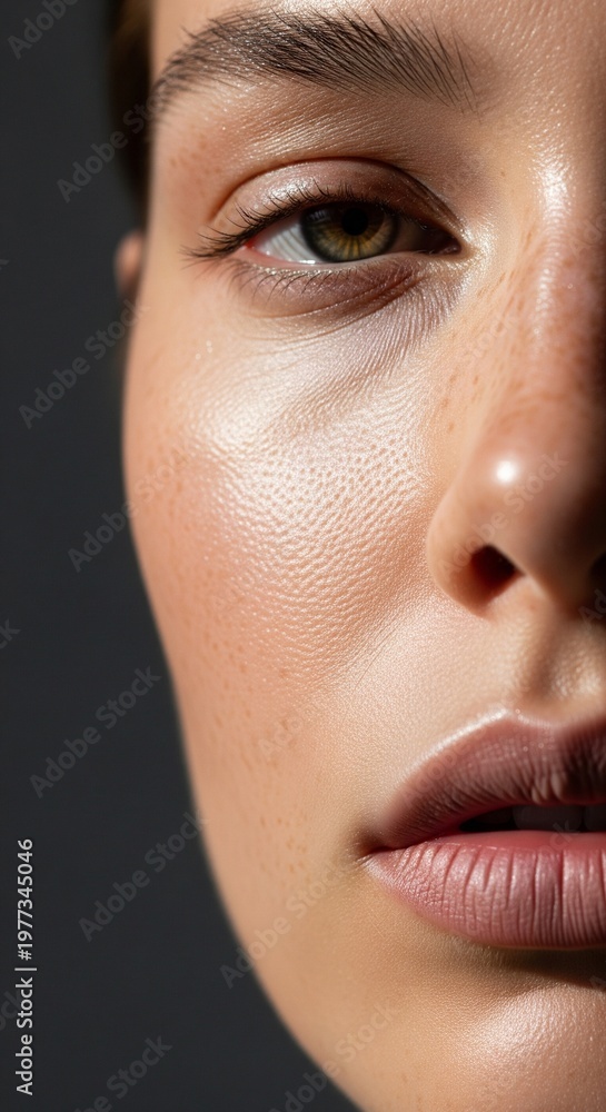 Naklejka premium A focused shot of a woman's eye and cheek, highlighting fine lines, skin texture, and a natural, unretouched look