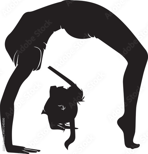 vector silhouette of woman in yoga wheel pose