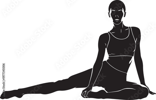 woman in revolved head-to-knee yoga pose silhouette
